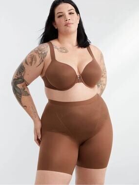 SPANX Thinstincts 2.0 Mid-Thigh Girl Short Chestnut Brown 3X NWT Printed Power